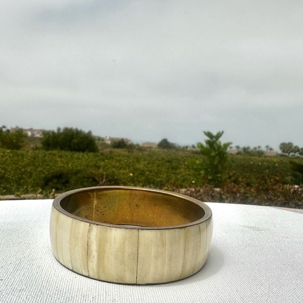 Brass mother of pearl vintage bangle bracelet